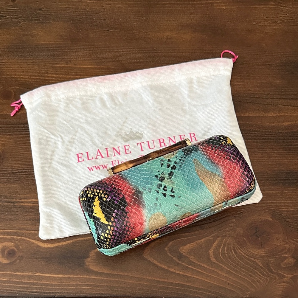 Elaine Turner Colorful Python Snakeskin Clutch